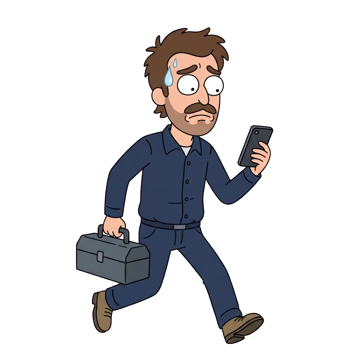 An HVAC tech rushing to a phone that has already rung out